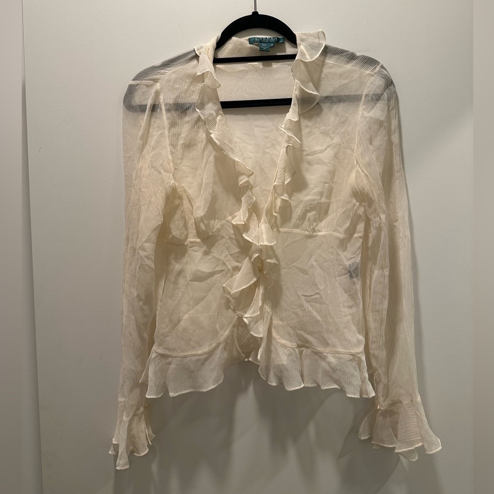 Ralph Lauren Cream Bell Sleeve Ruffled Blouse